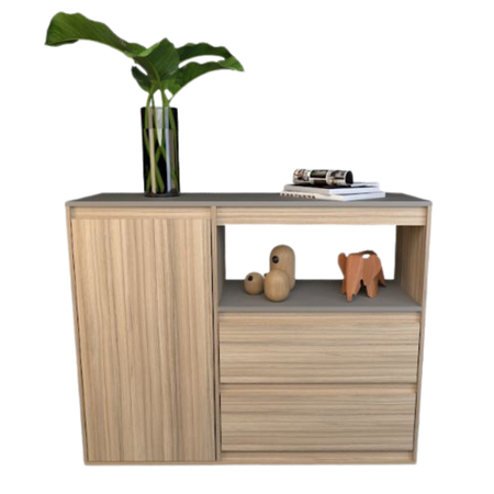 Bahiut Vajillero Aparador Comoda 2 Cajones 1 Puerta 110cm Tables 4025 Coco Bolo Gris