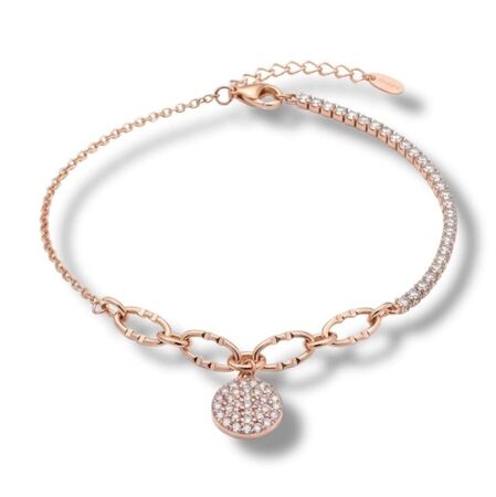 PULSERA PLATA 925 CON BAÑO ELECTRONICO C/DIJES Y PIEDRAS JOYAS OCLOCK (PUPR1572)