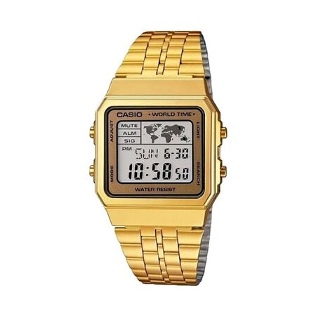Reloj Casio Mujer Hombre A500wga Digital Acero Hora Mundia- DIGITAL- ACERO INOXIDABLEl (RCASIO0011) (A-500WGA-9D)