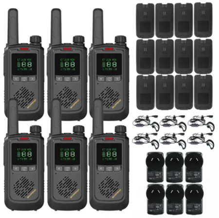Handy Baofeng BF-T17 Kit x6 16CH UHF Display LCD + 12 Baterías y 6 Manos Libres