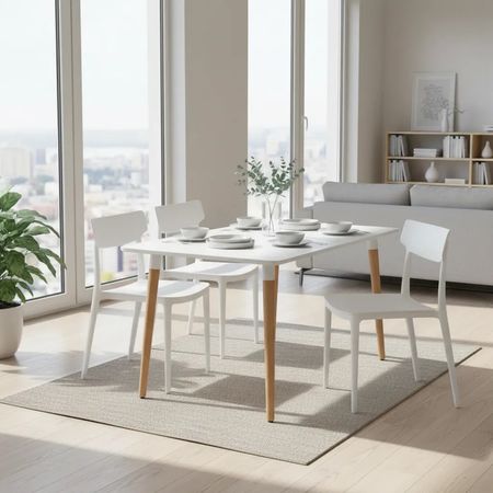 Juego De Comedor Mesa Nordica 120x80+4 Sillas Roma Blanco