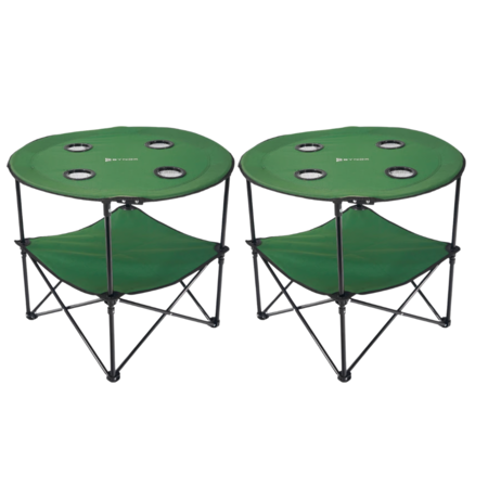 Kit x2 Mesas plegables de camping playa Bynox con posa vasos verdes