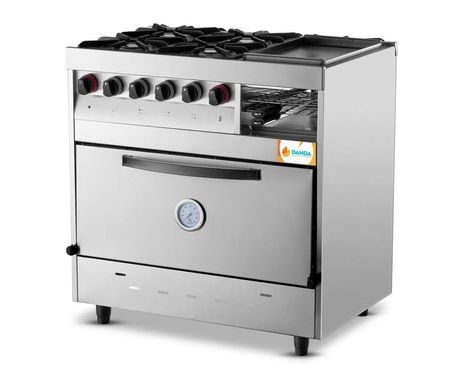 Cocina Industrial 4 Hornallas Plancha Multiple Puerta Ciega Plateado