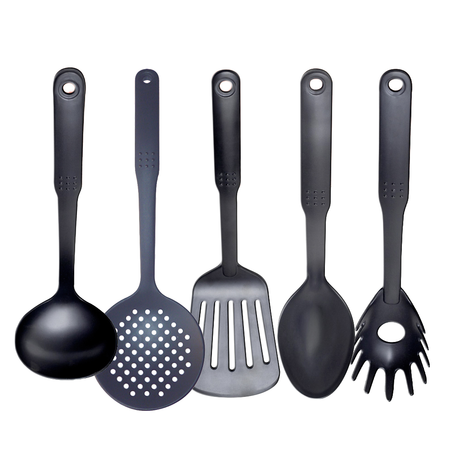 Set X 5 Utensilios Negros Para Antiadherente