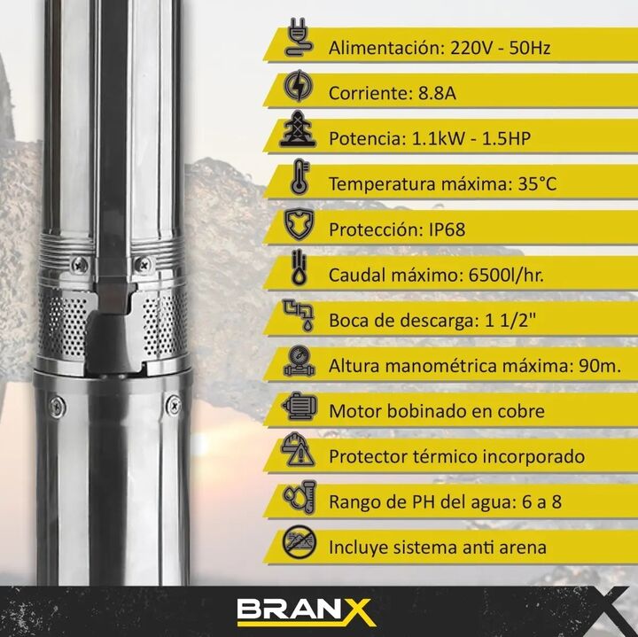 Bomba Sumergible Branx Pozo Napa 1.5 Hp 4 Pulgadas 6500l/hr BSM4-14 - Vista 5