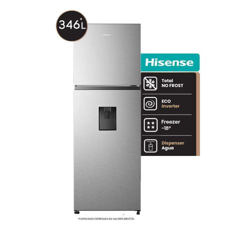 Heladera No Frost Hisense RT3N320NMC 346L Inverter Dispenser Inox