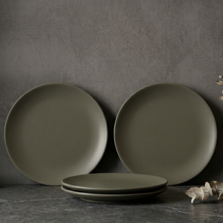 Set x4 Platos Playos Diarios 26 cm Ceramica Gris Oscuro Mate