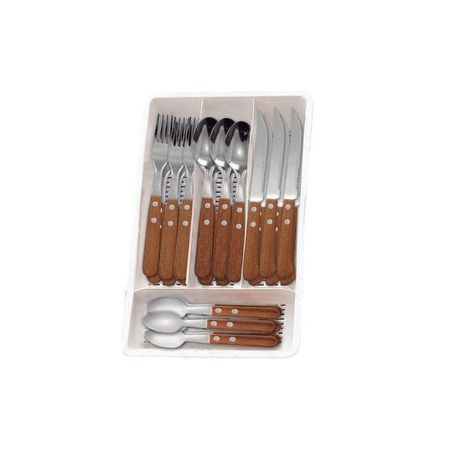 Juegos De Cubiertos 24 Piezas Mango Madera En Cubiertera ( 62410)