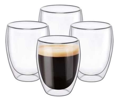 Kit X4 Taza de Vidrio Doble Pared Térmico 350ml Hogar Actual