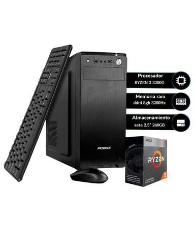 PC PCBOX AMD RYZEN 3 3200G, 8GB, SSD 240 GB, W11HSL, KIT: TECLADO, MOUSE