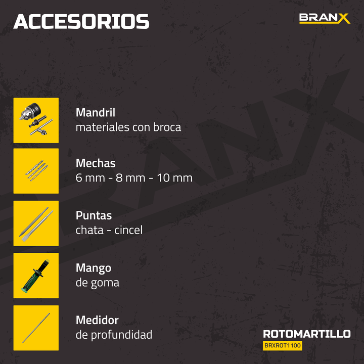 Rotomartillo Taladro Percutor 1100w Branx Con Accesorios - Vista 6