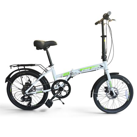 Bicicleta Plegable Fire Bird Rect _Blanco-Verde _Cuadro de acero _Freno a disco _6vel _  Rodado 20”