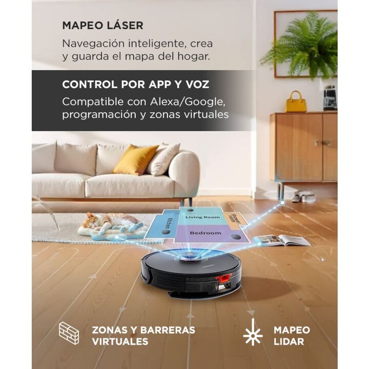 Aspiradora Robot Gadnic Láser 5000 PA Mopa App Inteligente Descarga Automática Batería 3200 mAh 120 Min de Uso - Vista 3
