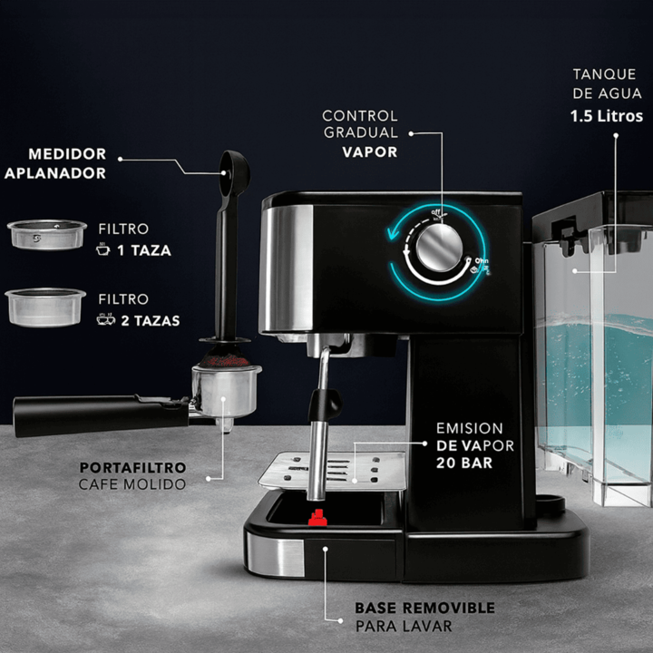 Cafetera Expresso Tactil 1.7L 20 Bar Novohome C/Vaporizador - Vista 5