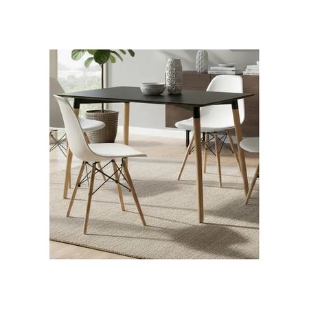 Juego De Mesa Milan Eames  Y 4 Sillas Eames Comedor 120x80 Mesa Negra Silla Blanca