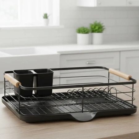 Escurre Secaplatos Utile Acero Pintado Negro Madera 7 Platos