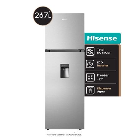 Heladera No Frost Hisense RT3N250NMC 267L Inverter Dispenser Inox