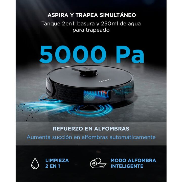 Aspiradora Robot Gadnic Láser 5000 PA Mopa App Inteligente Descarga Automática Batería 3200 mAh 120 Min de Uso - Vista 4