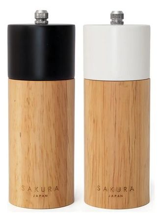 Set Molinillos Sakura Pimienta Y Sal Splendid Madera 15cm Blanco/negro