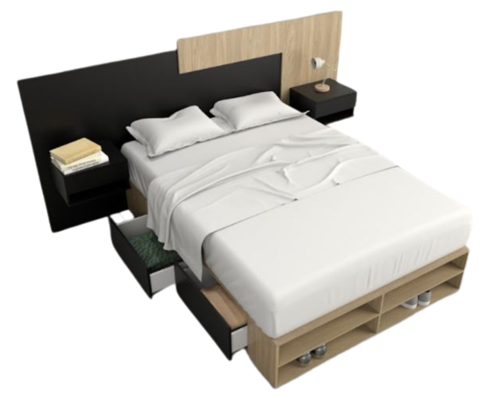 Base Cama Box Linea Minimal 1.40m 4 Cajones Con Estantes 6442 Nogal/Negro Tables - Vista 4