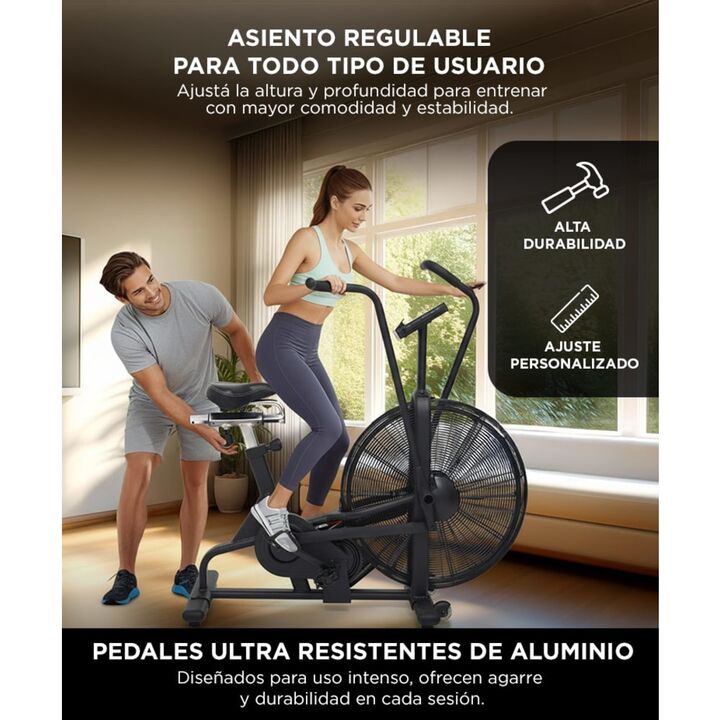 Bicicleta Fija de Aire Gadnic Air Bike 8 Programas Hasta 160kg Aluminio Acero Resistente Asiento Ajustable - Vista 3