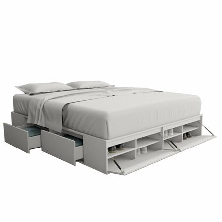 CAMA BOX KING DE 2 METROS CON CAJONES Y PIECERA BLANCA