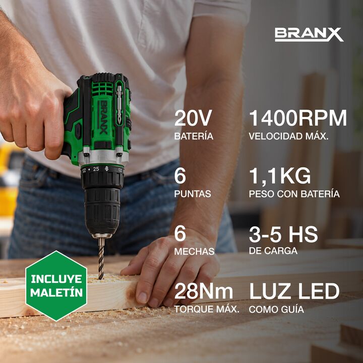 Taladro Atornillador Inalmbrico Branx Bateria 18v Litio - Vista 3