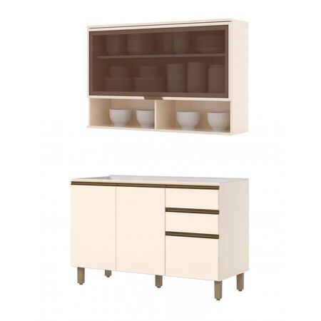 Combo Bajo Mesada + Alacena + Mesada Acero Inox Henn 1.20m C59/C66-139 Blanco