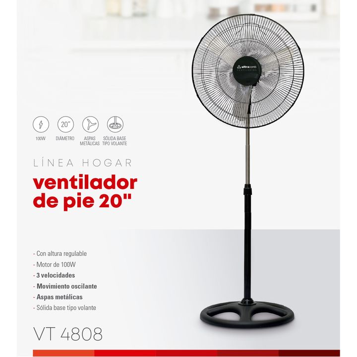 Ventilador de Pie VT-4808 Ultracomb Regulable 20 100W Negro - Vista 3