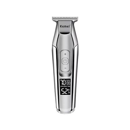 Maquina Cortadora de Pelo KM-5027 Kemei Trimmer Con Display Plateada