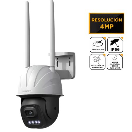 Cámara de Seguridad Skyworth Dual Light 4MP WiFi Exterior/Interior IP66 Con Visión Nocturna