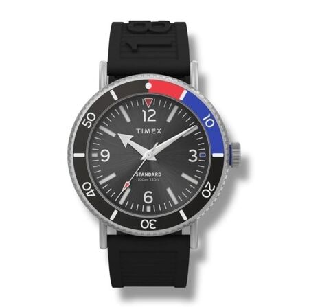 RELOJ ANALOGICO TIMEX STANDARD DIVER, NEGRO CON AZUL Y ROJO (RTX0672) (TW2V71800)