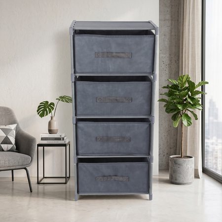 Comoda Cajonera 4 Cajones Waggs Mueble Organizador Portatil Gris
