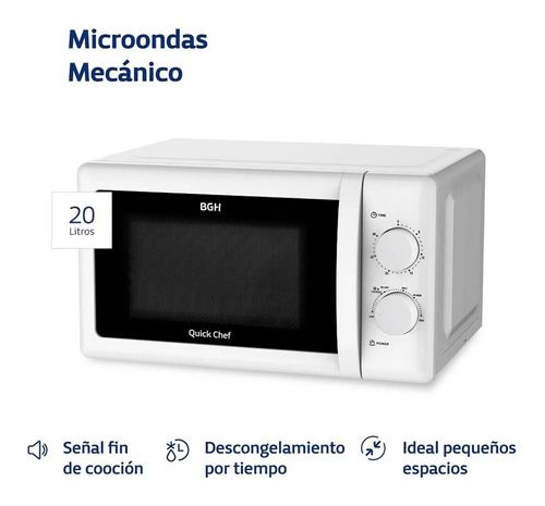 Microondas BGH B120M20 Mecánico Quick Chef Blanco 20 Litros - Vista 2