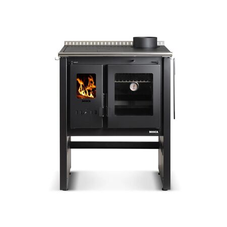 Cocina A Leña Bosca Ares 70 Charcoal Con Termómetro Y Visor