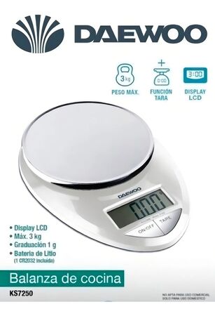 Balanza de cocina digital Daewoo KS7250 pesa hasta 3kg blanca