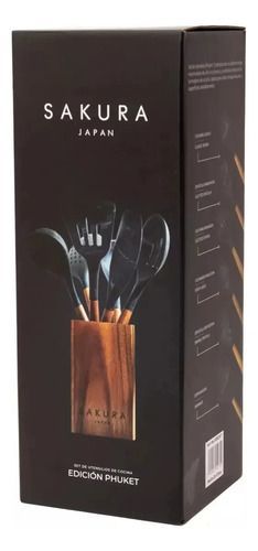 Set Utensilios Sakura 7 Piezas Phuket De Acacia Y Silicona Negro - Vista 3