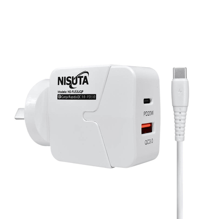 CARGADOR NISUTA 20W DOBLE PUERTO + CABLE C A C (C:BLANCO NSFU53UQPC)