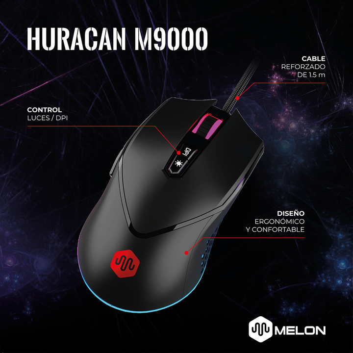 Mouse De Juego Gamer Huracan Melon 10000 Dpi Iluminacion Rgb - Vista 5