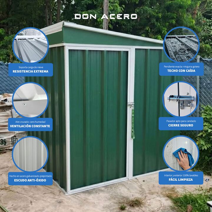 Armario Deposito Galpon de jardin Casi 2x2x2 Techo 1 agua Verde DON ACERO - Vista 4