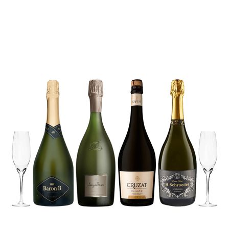 Set Espumantes Extra Brut Seleccion x 4 y 2 Copas Con Estuche