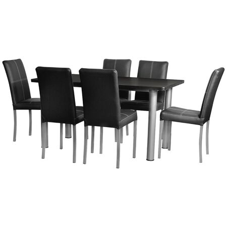 JUEGO DE COMEDOR PRAGA X6  PLATINO NEGRO MUEBLES AIMARETTI