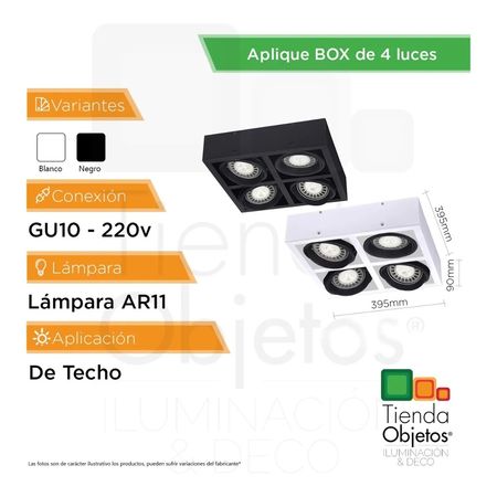 Plafon Ar111 Box 4 Luces Gu10 Blanco Frio