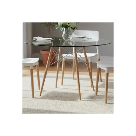 Juego De Comedor Mesa De Vidrio 100cm+4 Sillas Milan Blanco
