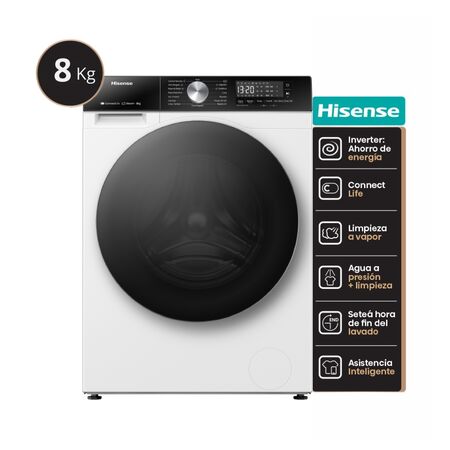 Lavarropas Hisense Inverter 8kg Smart 3S Blanco WF3S8043BW
