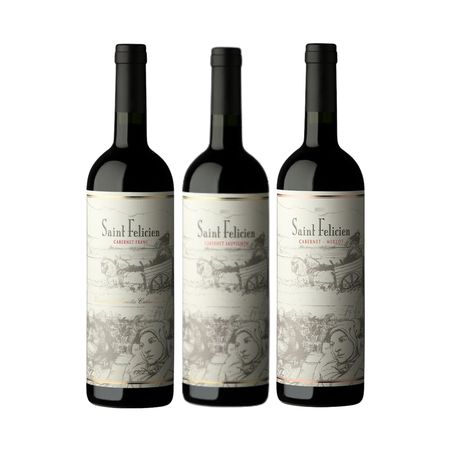 Set Vinos Tintos Saint Felicien Cabernet Seleccion x 3 Con Estuche