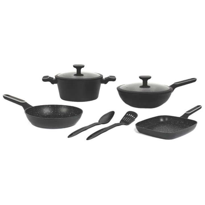 Set De Batería Carol 8 Piezas con Espátulas de Nylon Línea Granito Negro - Vista 1