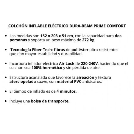 Colchón Inflable Electrico Durabeam 2 Plazas 64164 Prime Beige