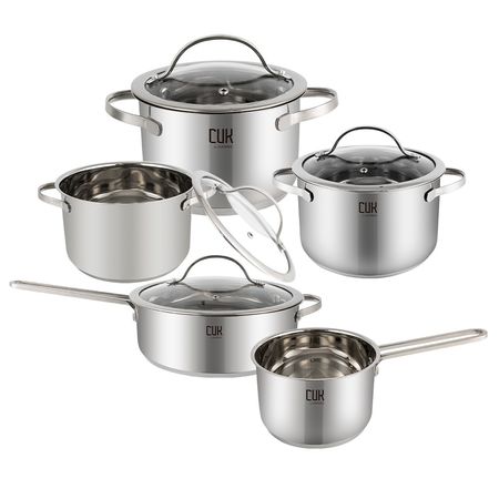 Batería de Cocina Set de Ollas Gadnic 9 Piezas Acero Inoxidable Con Tapas Vidrio Templado Mangos Metalicos Set Completo