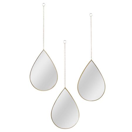 Espejos Colgantes x3 Forma De Gota Marco Dorado HD0108